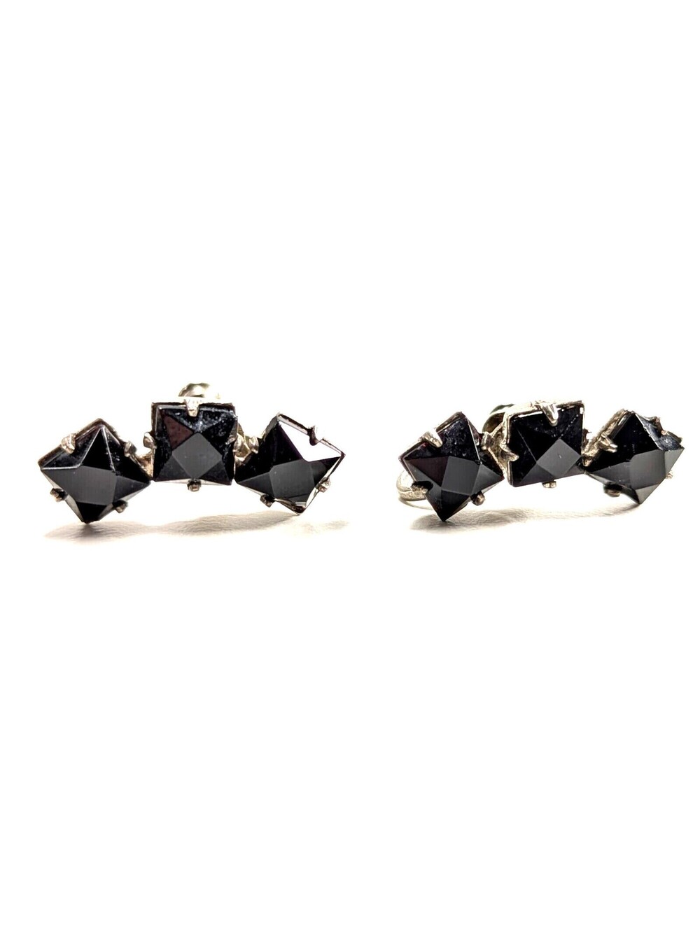 Sterling Silver 925 Vintage Unique Screwback Earrings Onyx Black Stone 4g